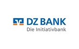 Logo of DZ Bank with blue text and an orange-blue emblem, accompanied by the slogan "Die Initiativbank" on a white background.